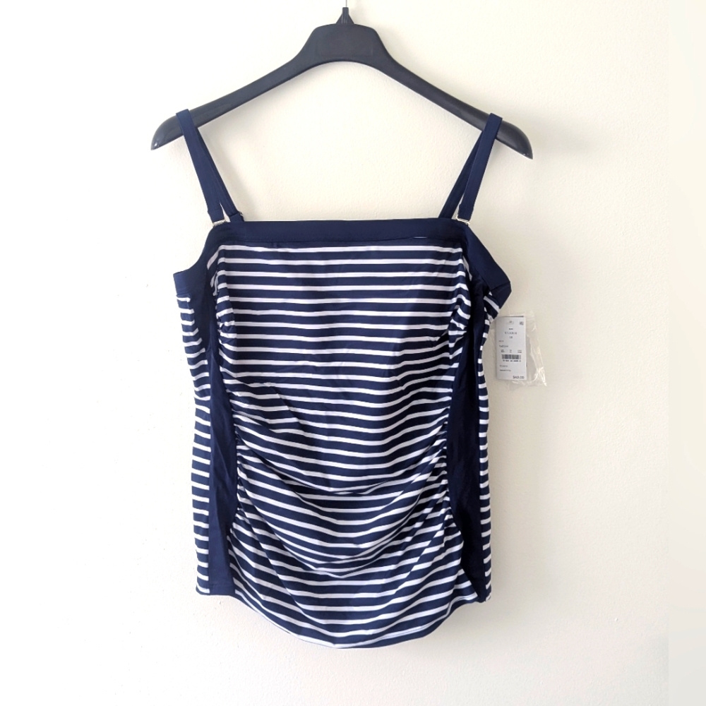 Land's End Tankini Swim Top XL Size 18 Navy and White Striped Modest